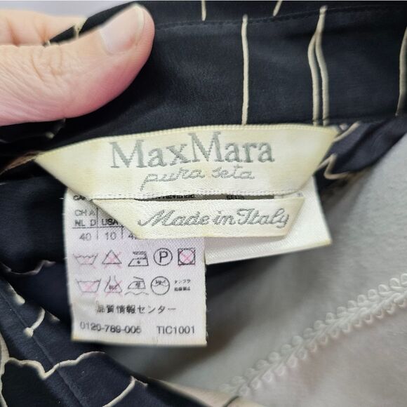 MaxMara Vintage Black and Cream Floral Silk Button Front Blouse Size 10 - Picture 6 of 10